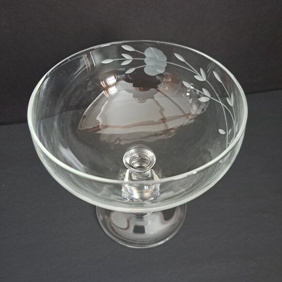 Princess House Heritage Etched Dessert Glass 4.5" Footed Bowl Floral Vintage - Picture 2 of 8